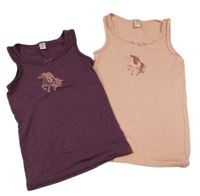 2set - 2x puntíkatá košilka s koněm - fialová + růžová Yigga