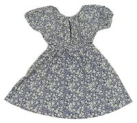 Tmavomodro-smotanové kvetované šaty s prestrihmi Mango