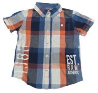 Tmavomodro-červeno-smetanová kostkovaná košile s nápisy Lindex