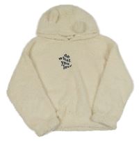 Smotanová huňatá mikina s nápisom a kapucňou