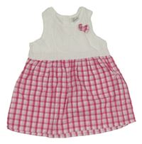 Bielo-ružové šaty s kostkovanou sukní a 3D mašlou