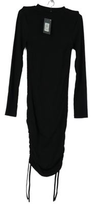 Nové - Dámské černé žebrované šaty se stahováním Primark 