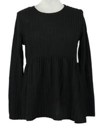 Dámské černé žebrované úpletové triko 