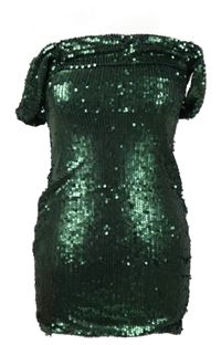 Nové - Dámské tmavozelené flitrové minišaty s odhalenými rameny In The Style 