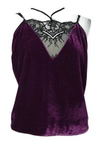 Nové - Dámsky purpurový zamatový top s čiernou čipkou Ann Summers