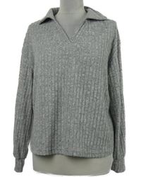 Dámsky sivý melírovaný rebrovaný úpletový sveter s golierikom Shein