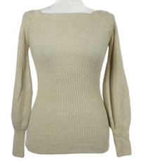 Dámský béžový žebrovaný svetr s lodičkovým výstřihem Topshop 