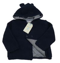 Nové- Tmavomodrý podšitý propínací svetr s kapucí Crafted