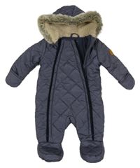 Tmavomodrá melírovaná šušťáková zimná kombinéza s kapucňou zn. Primark