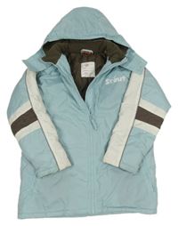 Světlemodro-biela šušťáková zimná bunda s logom a kapucňou Scout