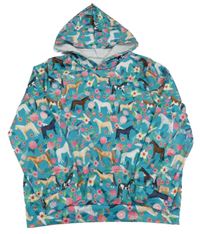 Azurová kvetinová mikina s koníky a kapucňou