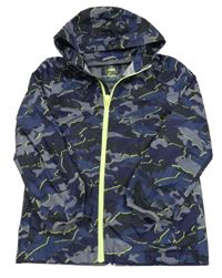 Tmavomodrá vzorovaná šušťáková nepromokavá bunda s kapucňou Joules