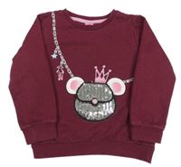 Vínová mikina s kabelkou s flitrami Kiki&Koko