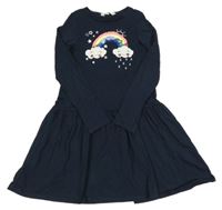Tmavomodré bavlnené šaty s dúhou a mráčikmi H&M