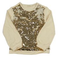 Světlebéžovo-zlatá mikina s překlápěcími flitre