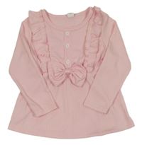 Svetloružová rebrovaná tunika s mašlou Shein