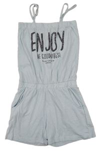 Svetlomodrý teplákový kraťasový overal s nápisom Page one young