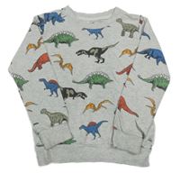 Svetlosivá melírovaná mikina s dinosaurami