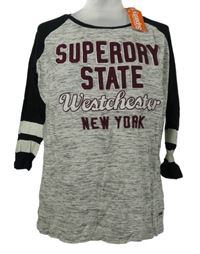 Nové - Pánske sivo-čierne tričko s logom Superdry