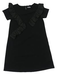 Čierne rebrované šaty s volánem Next