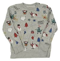 Šedá mikina se Santou a stromky C&A