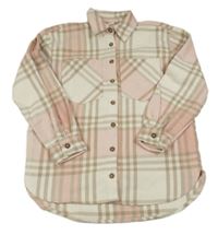 Svetloružová -smetanovo-hnedá kockovaná košeľová bunda Lc waikiki