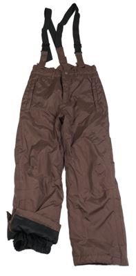 Hnědé šusťákové funkční oteplovačky s kšandami 