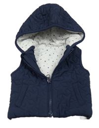 Tmavomodrá šušťáková prešívaná zateplená vesta s kapucňou Tu