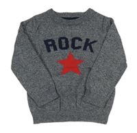 Tmavomodrý melírovaný sveter s hviezdou a nápisom Rebel