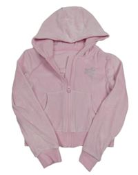 Nové - Svetloružová zamatová prepínaci mikina s palmou a kapucňou Matalan