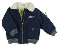 Tmavomodrá šusťáková zateplená bunda s nápisem Dopodopo