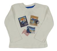 Bílé žebrované triko s obrázky 