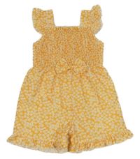 Oranžovo-bílý květovaný kraťasový overal s mašlí 