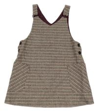 Smetanovo-čierno-vínové vzorované šaty s vreckami Dunnes