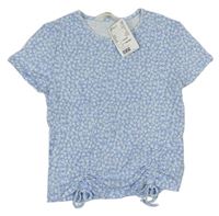 Modré rebrované tričko s kvietkami zn. H&M