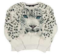 Bielo-sivá chlpatá mikina s leopardom C&A
