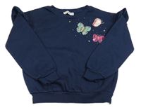 Tmavomodrá oversize mikina s motýly a volánikmi C&A