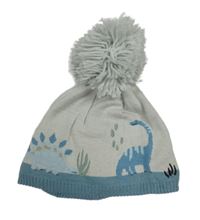 Béžovo-modrá pletená podšitá čapica s dinosaurami zn. Next
