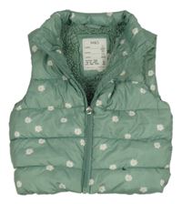Khaki šušťáková prešívaná zateplená vesta s kvietkami M&S