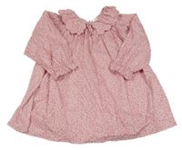 Růžové plátěné šaty s kytičkami a volánky Next