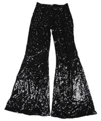 Čierne flare nohavice s flitrami H&M