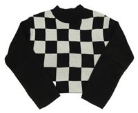 Čierno-biely kockovaný crop sveter H&M