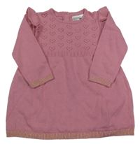 Ružové srdiečkované pletené šaty s volánikmi Ergee