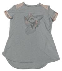 Šedo-světlerůžové funkční sportovní tričko s potiskem Decathlon