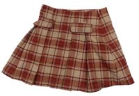 Tehlovo-staroružová kockovaná skladaná sukňa C&A