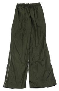 Khaki šušťákové nepromokavé nohavice s prúžkami