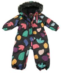 Čierna šušťáková zimná kombinéza so vzorom a kapucňou Next