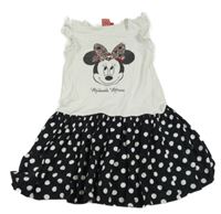 Bielo-čierne bavlnené balonové šaty s Minnií a bodkami Disney