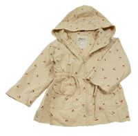 Béžová plátěná jarní parka s třešničkami a kapucí LC Waikiki