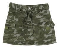 Kaki-svetlomodrá army rifľová sukňa s vreckami a opaskom Justice